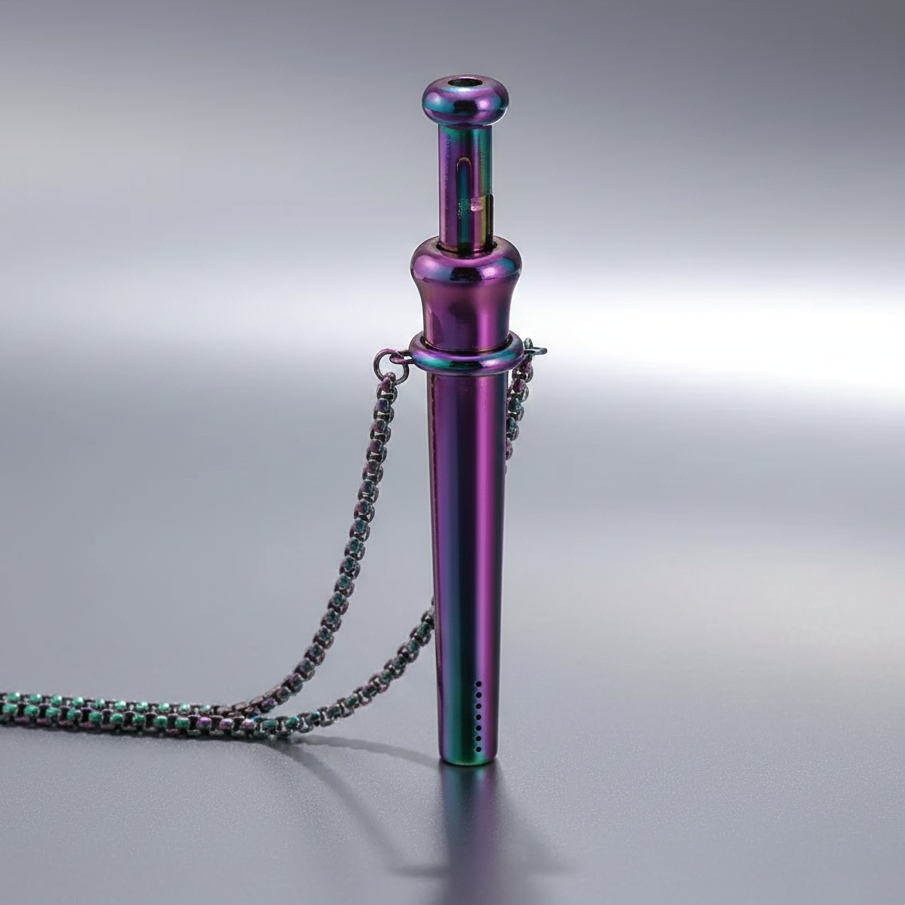 Large Feral Bumper 3.25 inch stainless steel powder necklace pendant on white background